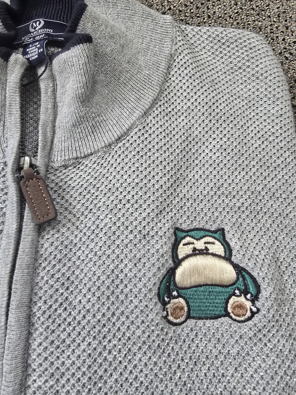 Pokemon Men’s Grey Zip-Front Sweater With Snorlax Embroidery Design